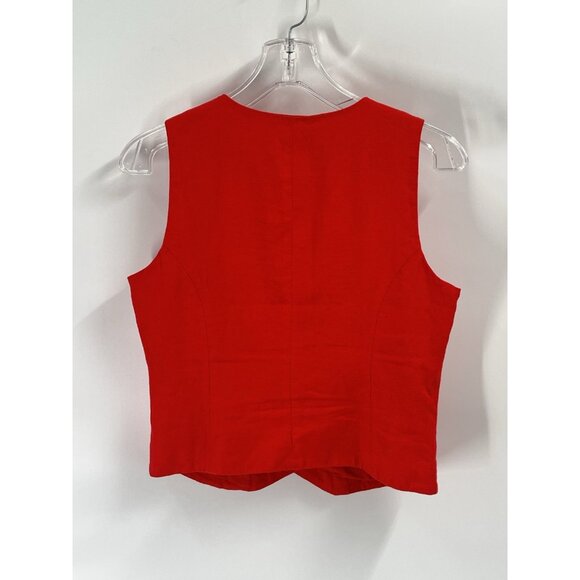 J Crew Red Linen Vest Button Old Money Classic Sz 4 - Picture 4 of 4